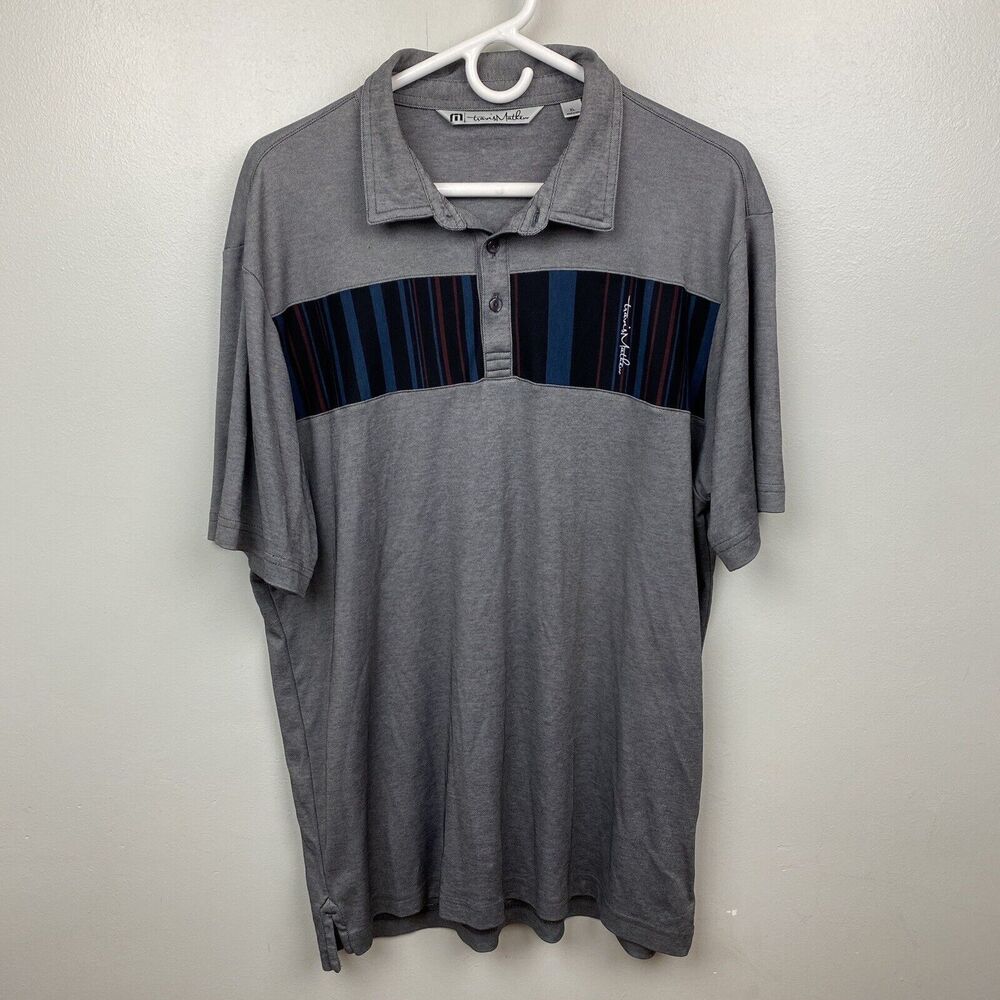 Travis Mathew Mens Extra Large XL Gray Cotton Blend Golf Polo Color block Active